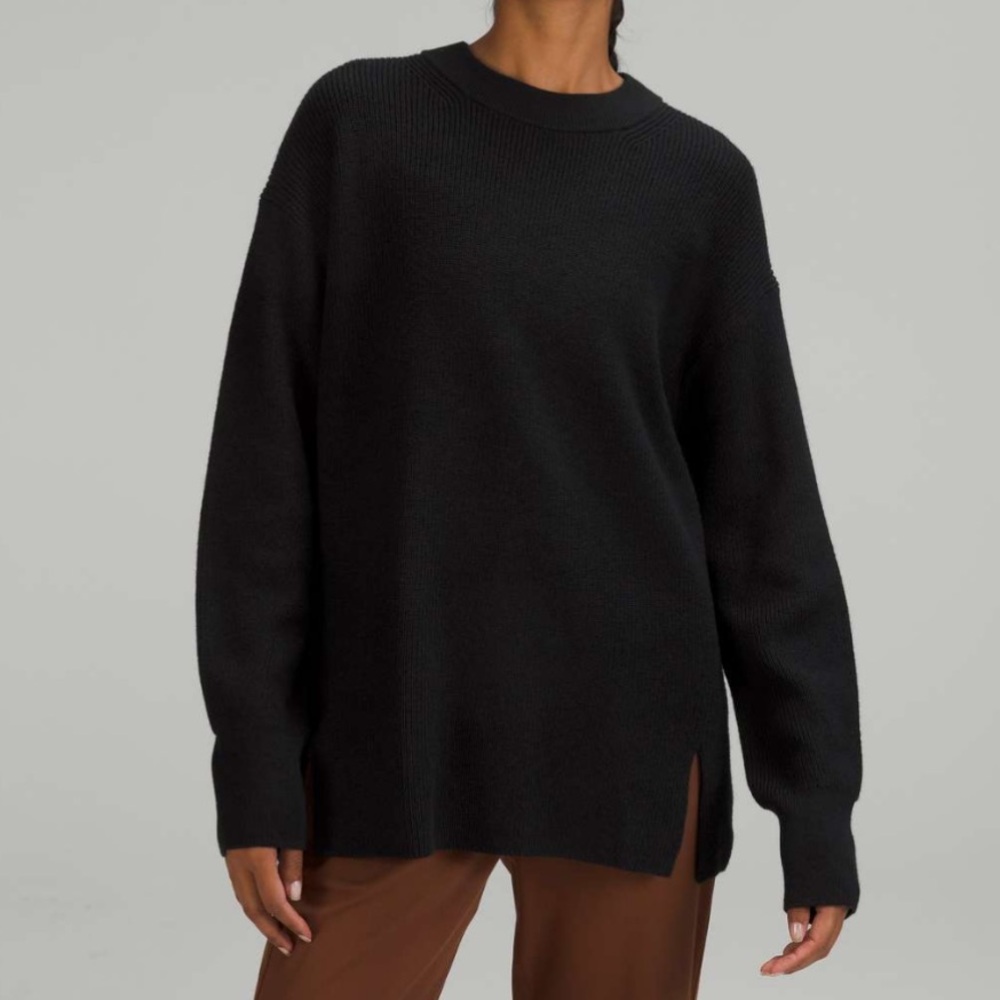 Lululemon Merino Wool Blend Ribbed Crewneck Sweater Black Size 8 Cotton Top